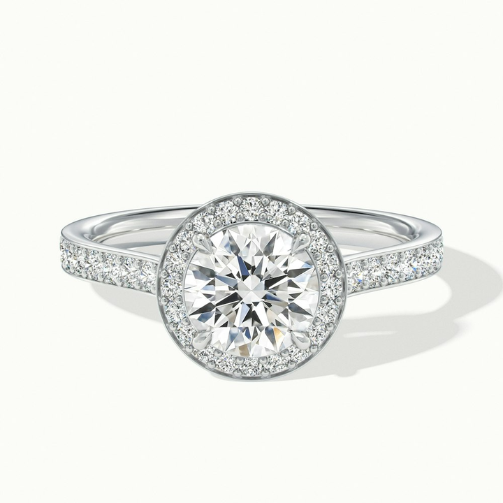 Jessy 5 Carat Round Halo Pave Moissanite Engagement Ring in 10k White Gold