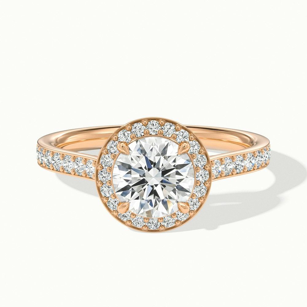 Jessy 1 Carat Round Halo Pave Moissanite Engagement Ring in 14k Rose Gold