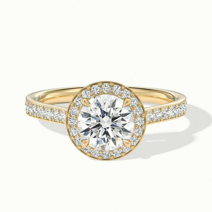 Jessy 3.5 Carat Round Halo Pave Moissanite Engagement Ring in 14k Yellow Gold