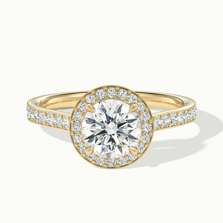 Jessy 2 Carat Round Halo Pave Moissanite Engagement Ring in 10k Yellow Gold