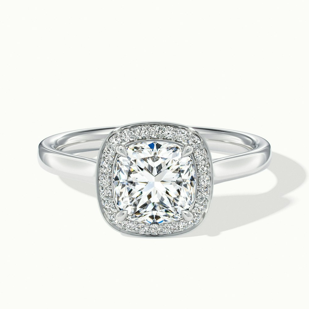 Dina 3 Carat Cushion Cut Halo Lab Grown Diamond Ring in 18k White Gold