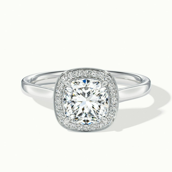 Jeri 2 Carat Cushion Cut Halo Moissanite Engagement Ring in 18k White Gold