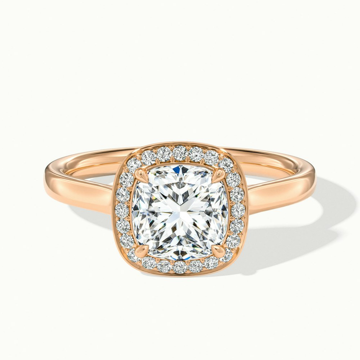 Jeri 2 Carat Cushion Cut Halo Moissanite Engagement Ring in 10k Rose Gold