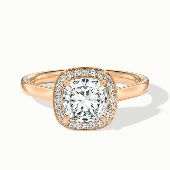 Dina 1 Carat Cushion Cut Halo Lab Grown Diamond Ring in 18k Rose Gold