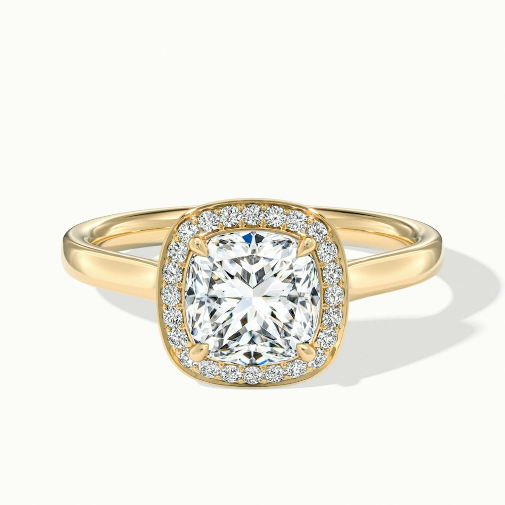 Jeri 3 Carat Cushion Cut Halo Moissanite Engagement Ring in 14k Yellow Gold