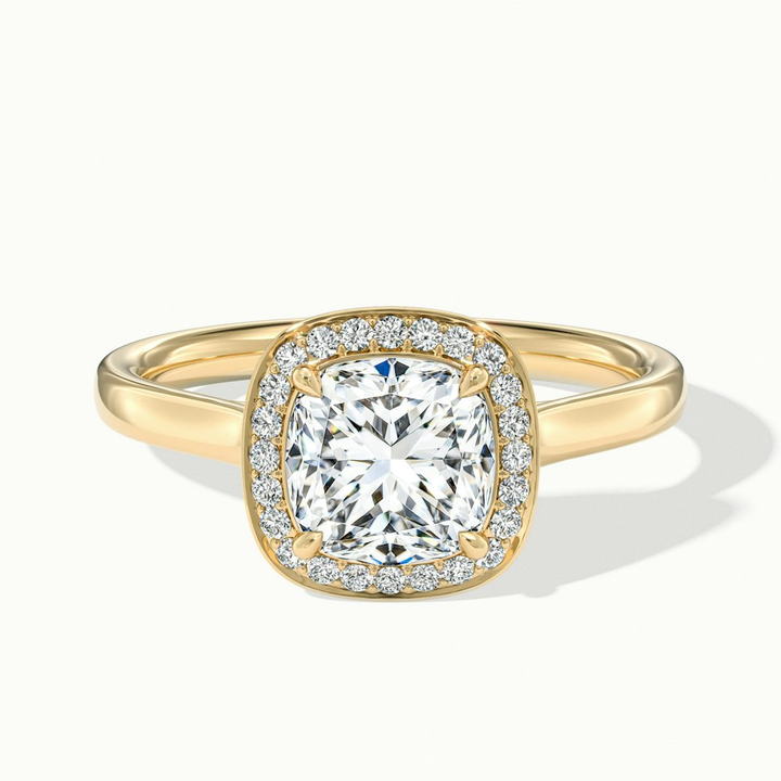 Dina 2.5 Carat Cushion Cut Halo Lab Grown Diamond Ring in 10k Yellow Gold