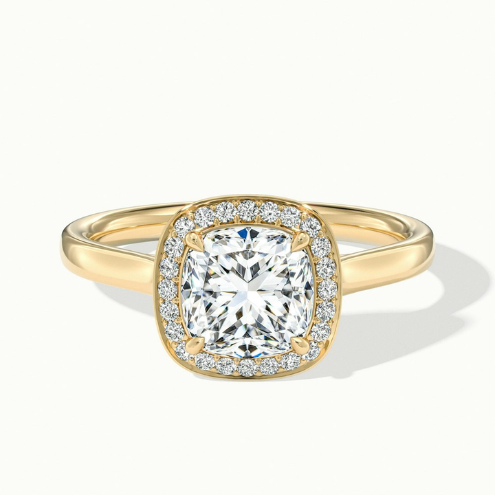 Dina 1 Carat Cushion Cut Halo Lab Grown Diamond Ring in 10k Yellow Gold