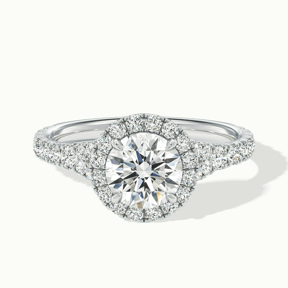 Erin 2 Carat Round Halo Scallop Moissanite Engagement Ring in Platinum