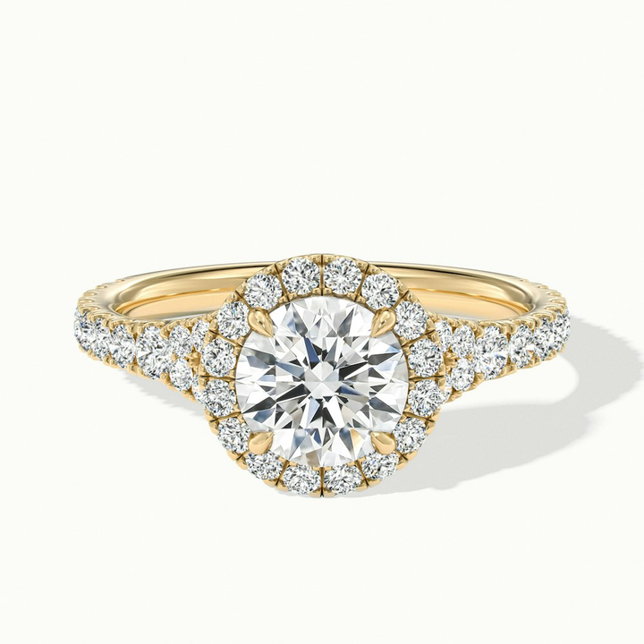 Dela 10 Carat Round Halo Scallop Moissanite Engagement Ring in 14k Yellow Gold