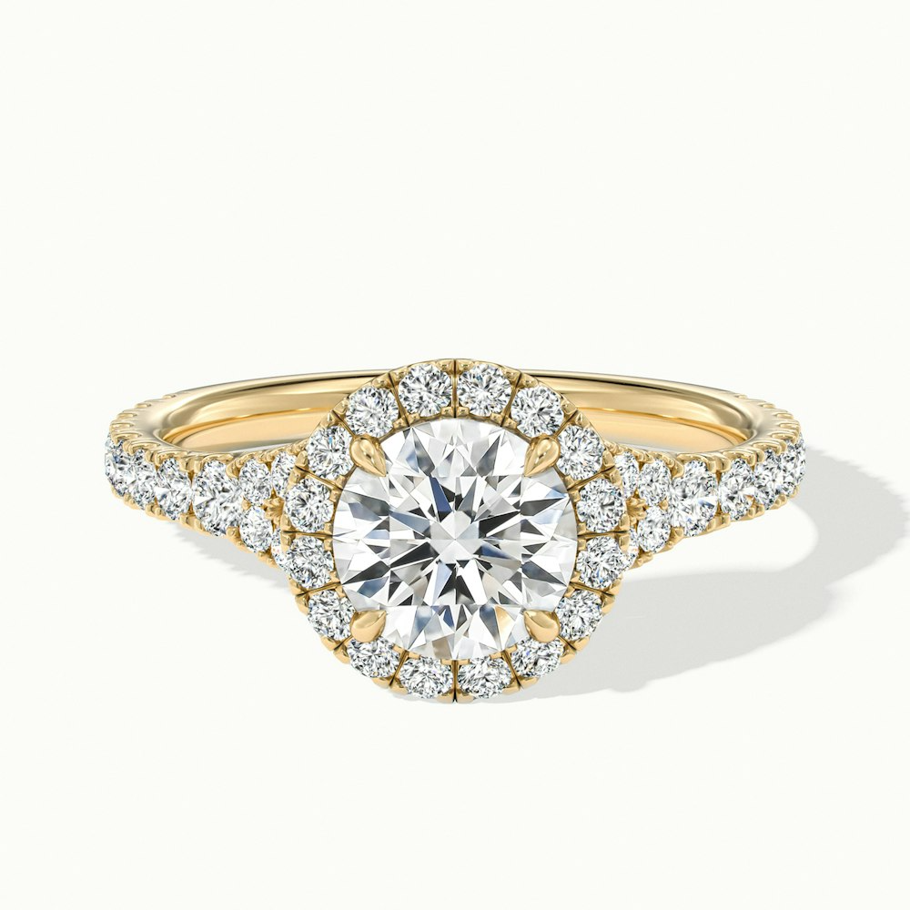 Erin 3.5 Carat Round Halo Scallop Moissanite Engagement Ring in 18k Yellow Gold