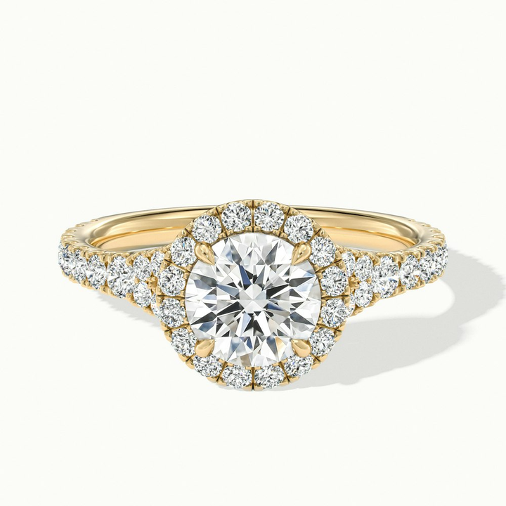 Erin 2 Carat Round Halo Scallop Moissanite Engagement Ring in 10k Yellow Gold