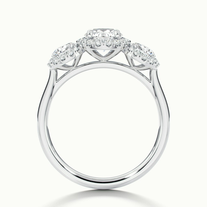 Flora 4 Carat Three Stone Round Halo Lab Grown Diamond Ring in 14k White Gold