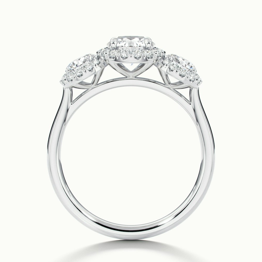 Flora 1.5 Carat Three Stone Round Halo Lab Grown Diamond Ring in 10k White Gold