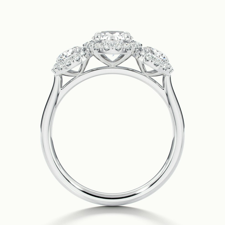 Emma 2 Carat Three Stone Round Halo Moissanite Engagement Ring in Platinum