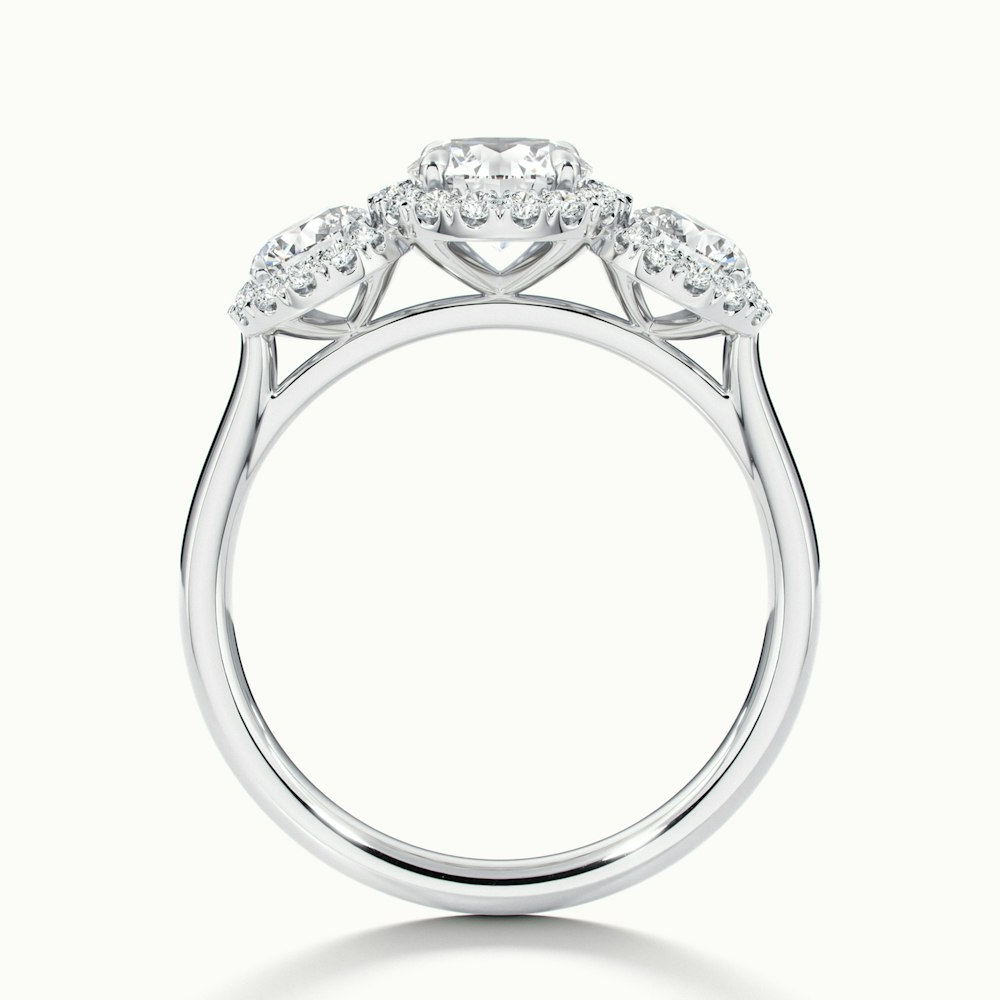 Emma 3 Carat Three Stone Round Halo Moissanite Engagement Ring in 10k White Gold