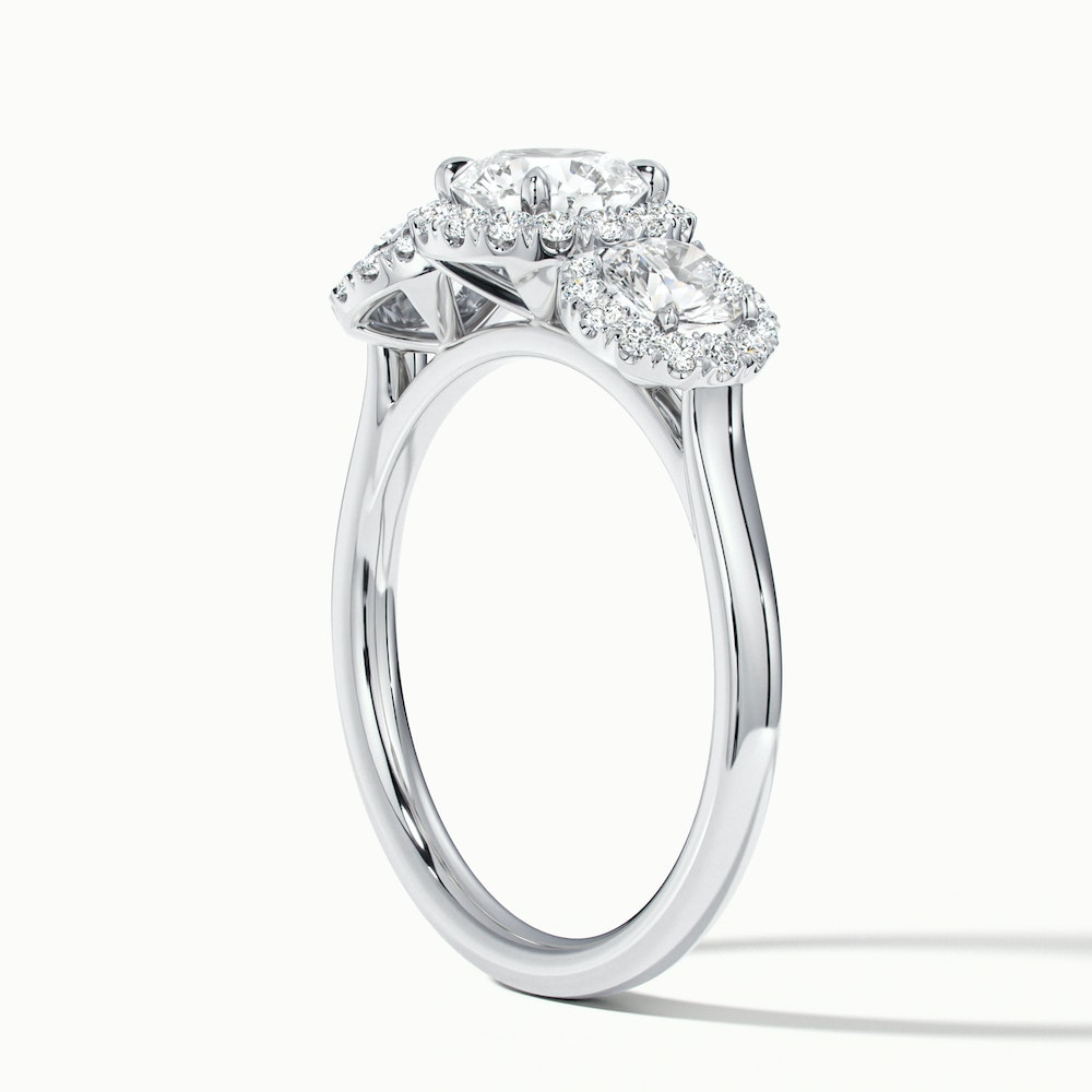 Emma 2 Carat Three Stone Round Halo Moissanite Engagement Ring in 10k White Gold