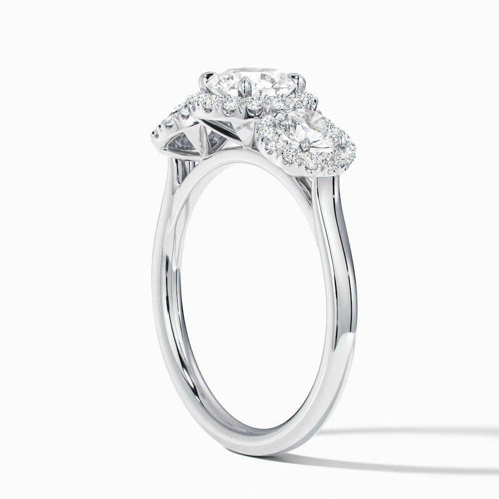 Flora 4 Carat Three Stone Round Halo Lab Grown Diamond Ring in 10k White Gold