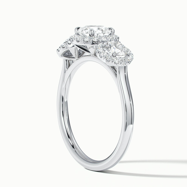 Emma 5 Carat Three Stone Round Halo Moissanite Engagement Ring in 10k White Gold