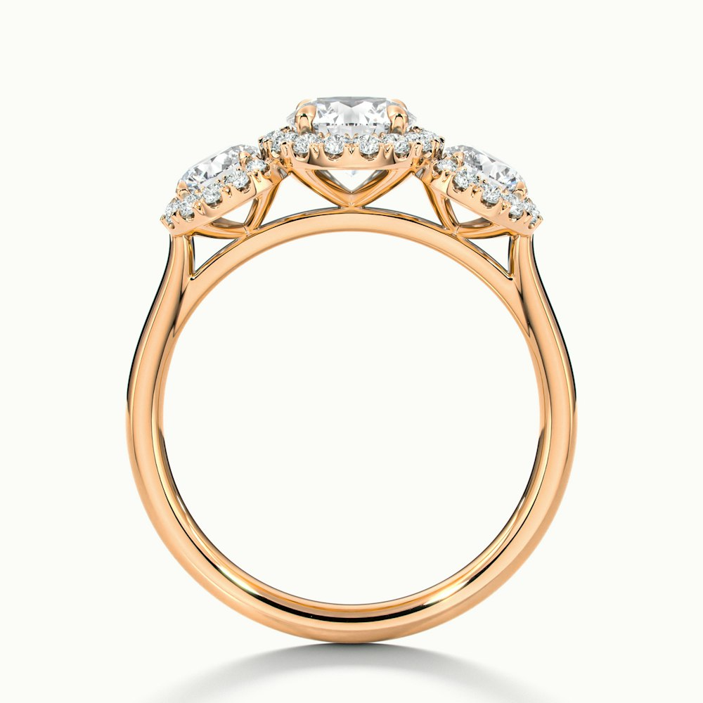 Emma 3 Carat Three Stone Round Halo Moissanite Engagement Ring in 18k Rose Gold