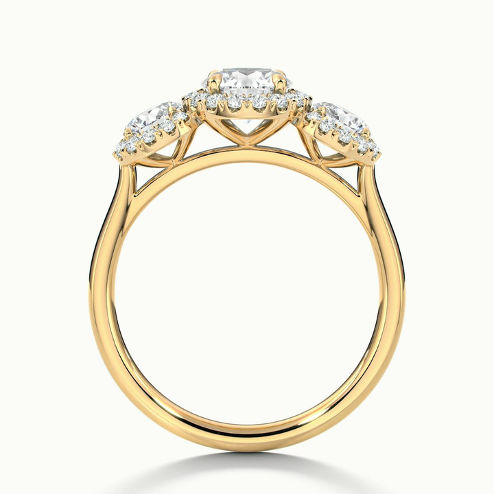 Emma 1.5 Carat Three Stone Round Halo Moissanite Engagement Ring in 10k Yellow Gold
