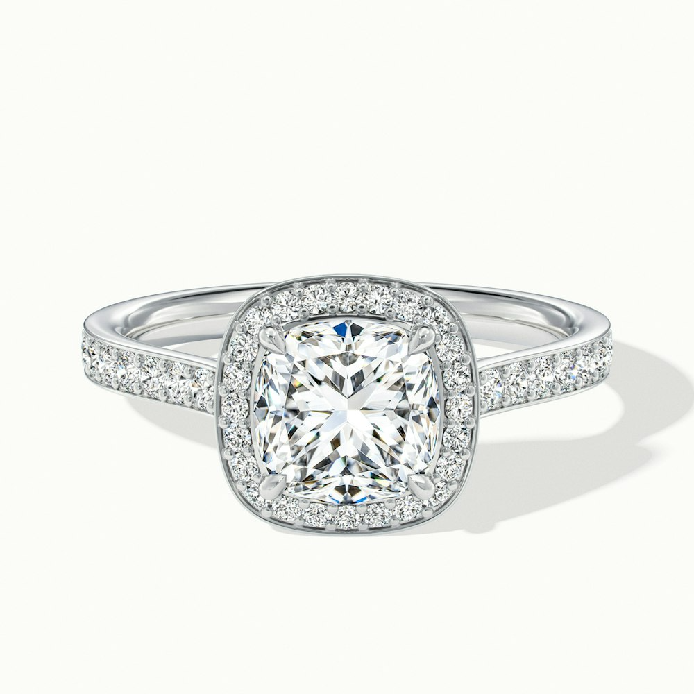 Kelly 5 Carat Cushion Cut Halo Pave Moissanite Engagement Ring in Platinum