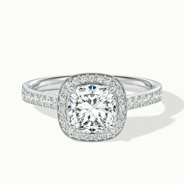 Kelly 3.5 Carat Cushion Cut Halo Pave Moissanite Engagement Ring in 10k White Gold