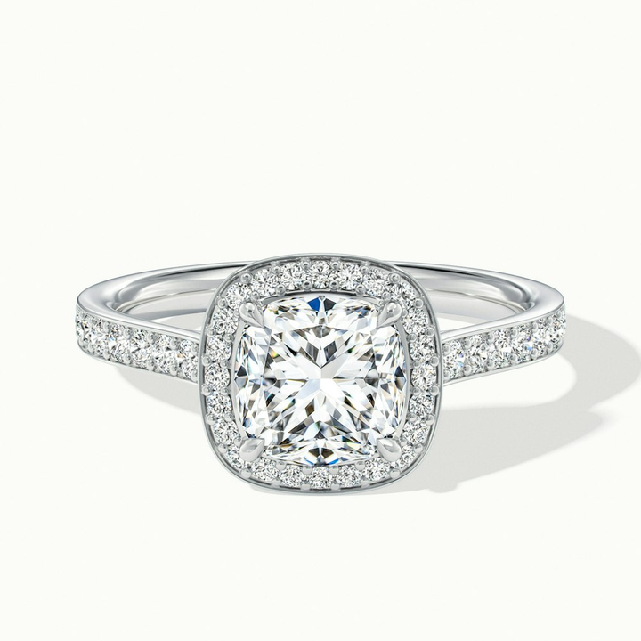 Kelly 2 Carat Cushion Cut Halo Pave Moissanite Engagement Ring in 10k White Gold