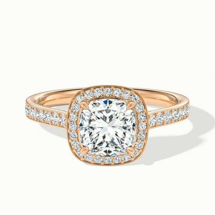 Kelly 4 Carat Cushion Cut Halo Pave Moissanite Engagement Ring in 14k Rose Gold
