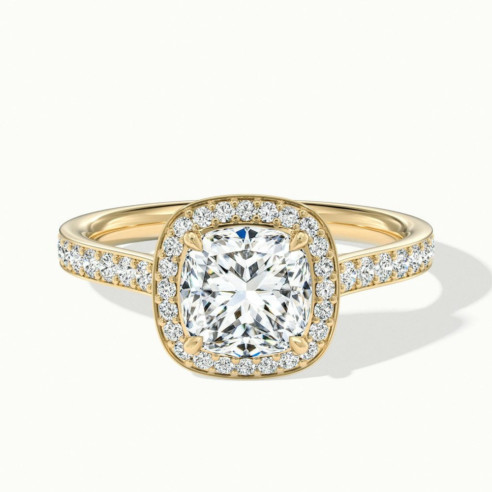 Kelly 4.5 Carat Cushion Cut Halo Pave Moissanite Engagement Ring in 10k Yellow Gold