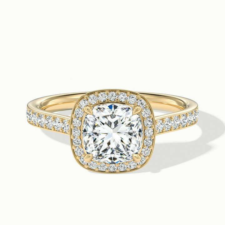 Kelly 3.5 Carat Cushion Cut Halo Pave Moissanite Engagement Ring in 10k Yellow Gold