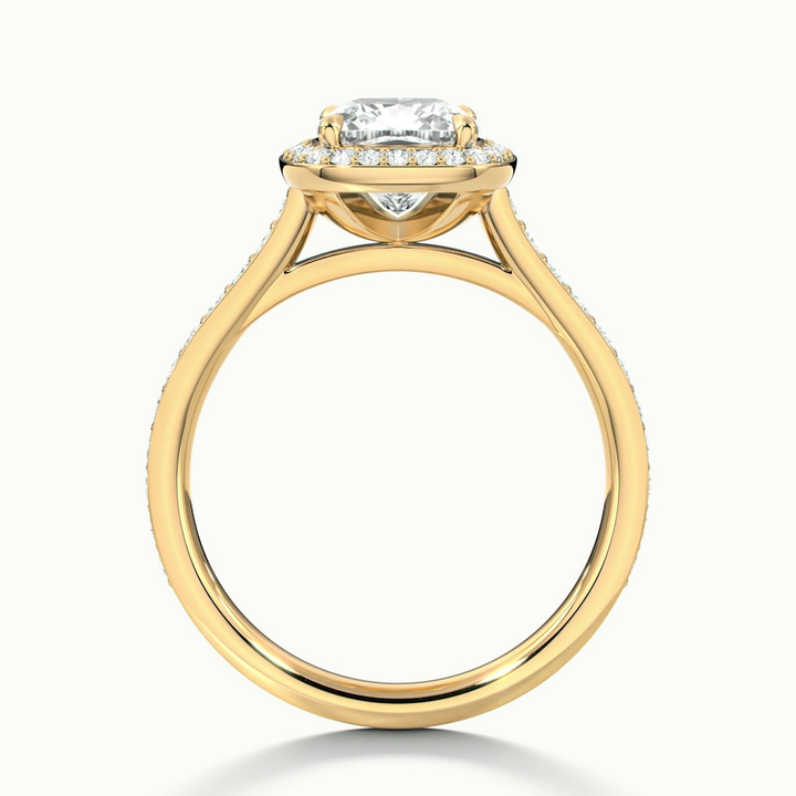 Fiona 5 Carat Cushion Cut Halo Pave Lab Grown Diamond Ring in 18k Yellow Gold