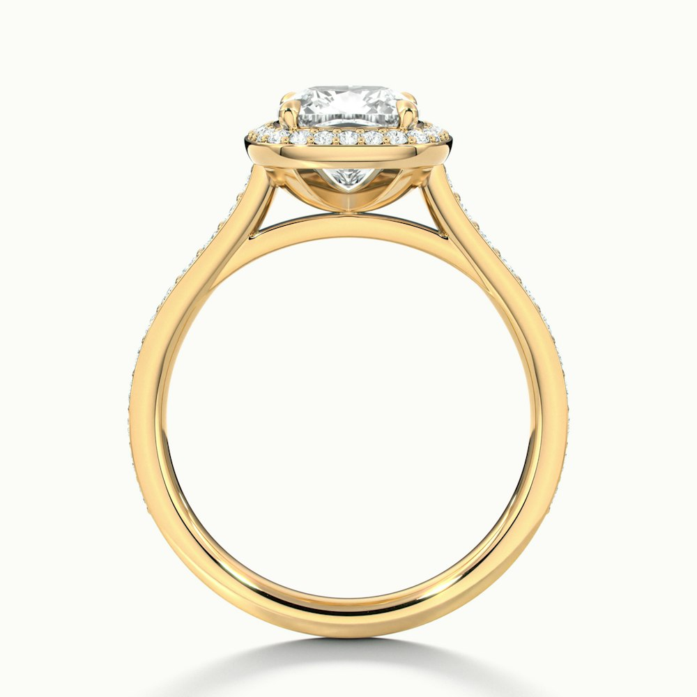 Kelly 1 Carat Cushion Cut Halo Pave Moissanite Engagement Ring in 10k Yellow Gold