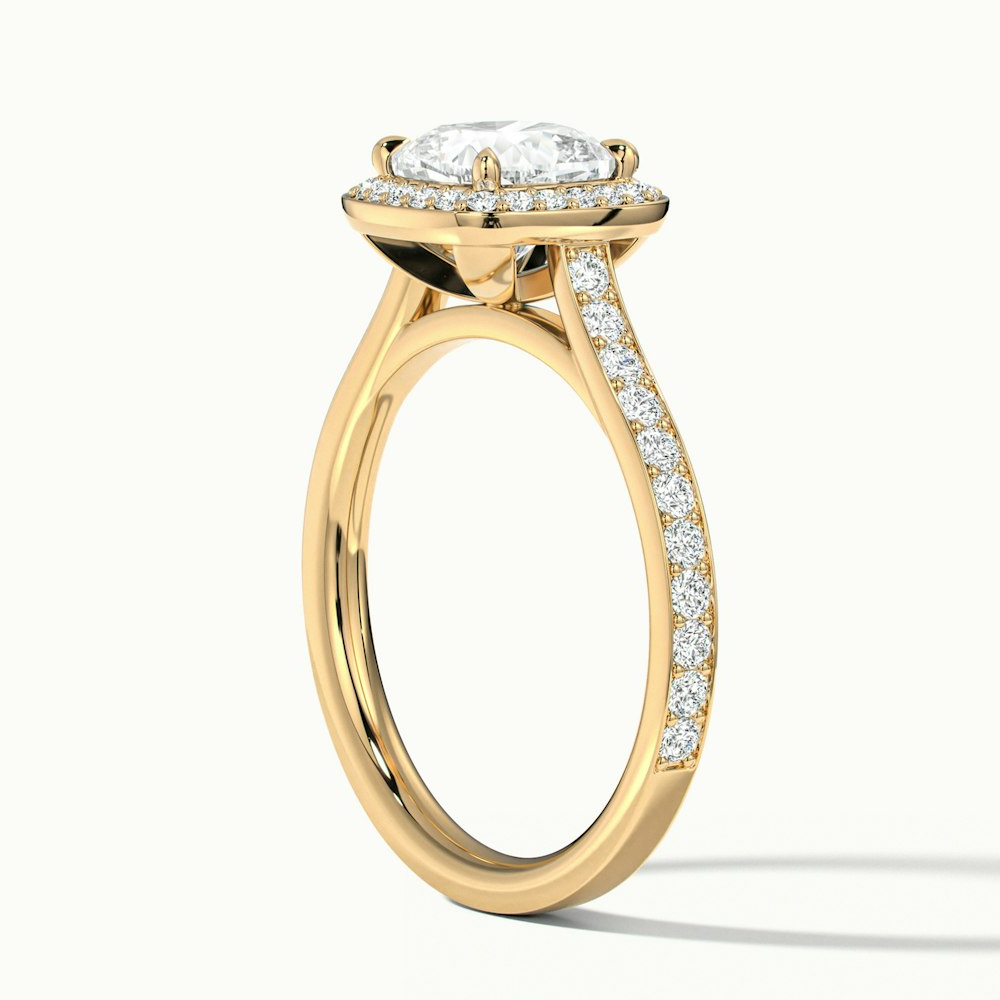 Kelly 3 Carat Cushion Cut Halo Pave Moissanite Engagement Ring in 14k Yellow Gold