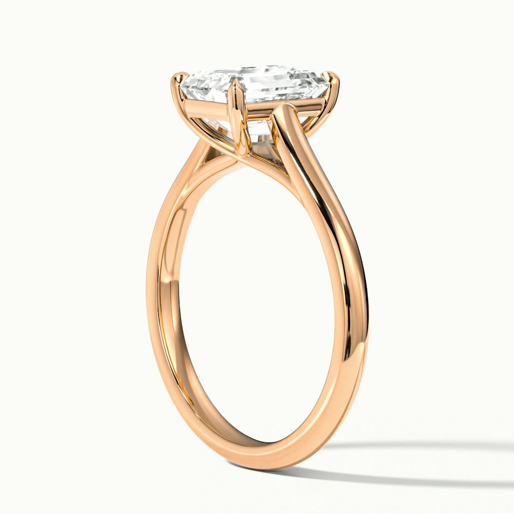 Hana 4 Carat Emerald Cut Solitaire Lab Grown Diamond Ring in 10k Rose Gold