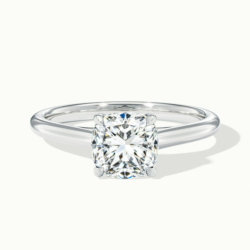 Nelli 2.5 Carat Cushion Cut Solitaire Moissanite Diamond Ring in 14k White Gold