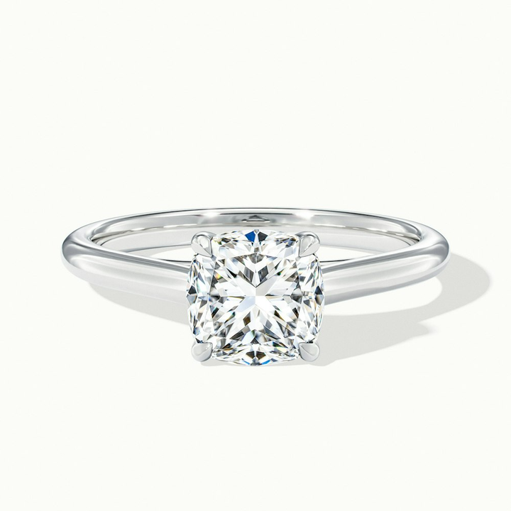 Nelli 3 Carat Cushion Cut Solitaire Moissanite Diamond Ring in 10k White Gold