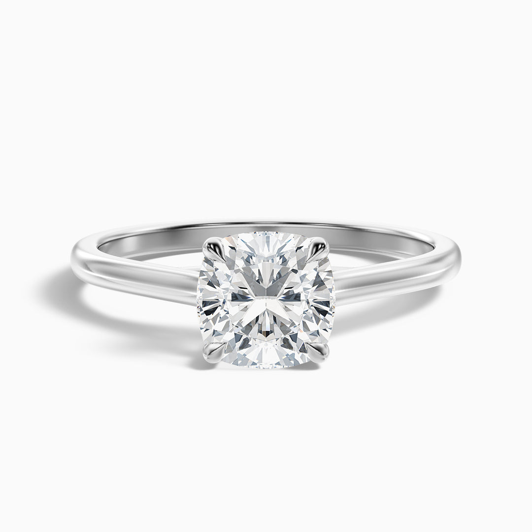 Joy 3 Carat Cushion Cut Solitaire Lab Grown Engagement Ring in 10k White Gold - Front View