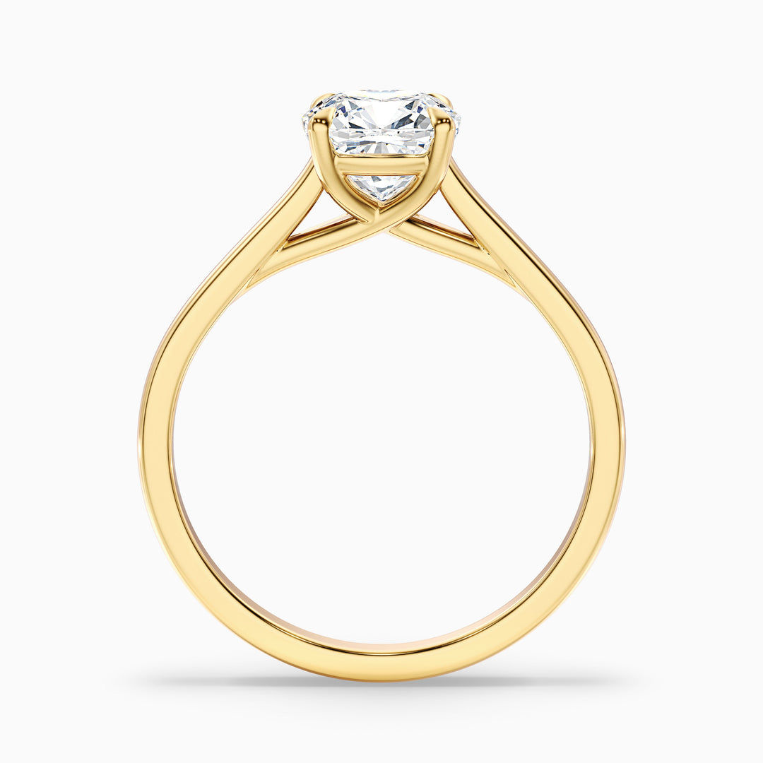 Joy 3.5 Carat Cushion Cut Solitaire Lab Grown Engagement Ring in 10k Yellow Gold - Side View