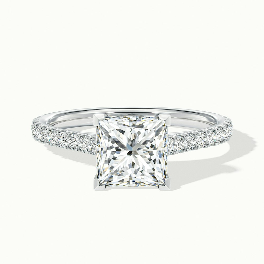 Iva 3 Carat Princess Cut Solitaire Scallop Lab Grown Diamond Ring in Platinum