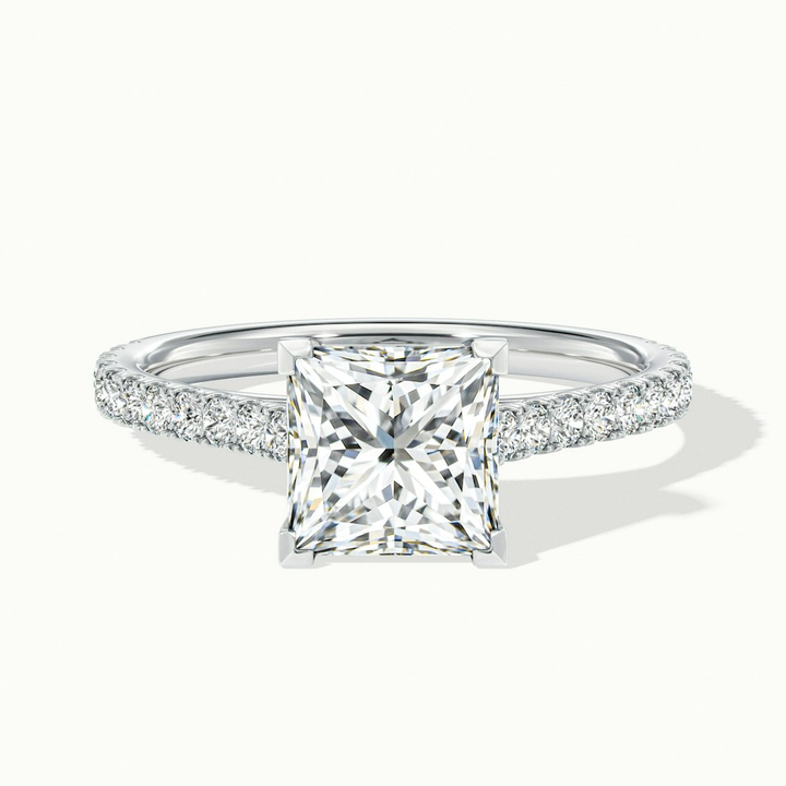 Iva 2 Carat Princess Cut Solitaire Scallop Lab Grown Diamond Ring in 10k White Gold