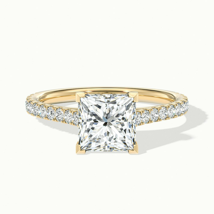 Helyn 2 Carat Princess Cut Solitaire Scallop Moissanite Engagement Ring in 10k Yellow Gold