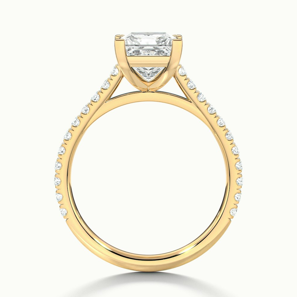 Iva 4.5 Carat Princess Cut Solitaire Scallop Lab Grown Diamond Ring in 18k Yellow Gold