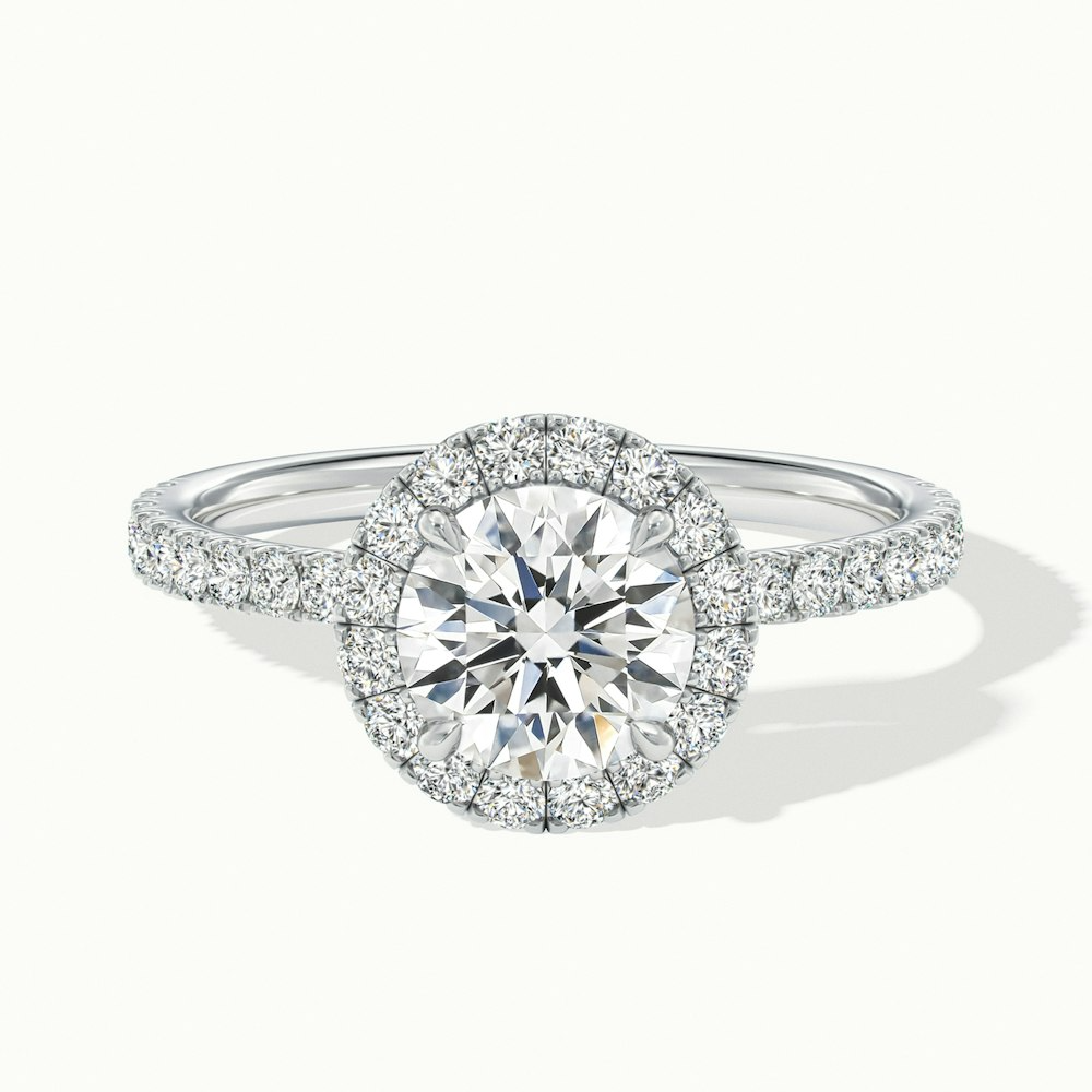 Hailey 1 Carat Round Cut Halo Moissanite Engagement Ring in 18k White Gold