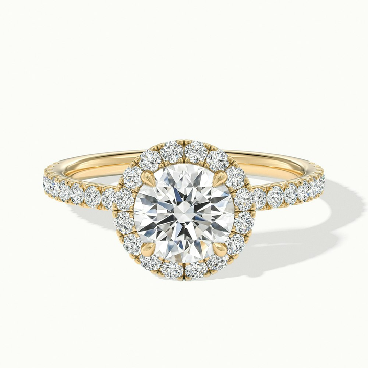 Jade 2 Carat Round Cut Halo Lab Grown Diamond Ring in 18k Yellow Gold