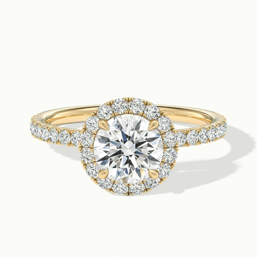 Hailey 2.5 Carat Round Cut Halo Moissanite Engagement Ring in 18k Yellow Gold