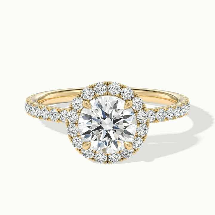 Hailey 1.5 Carat Round Cut Halo Moissanite Engagement Ring in 18k Yellow Gold