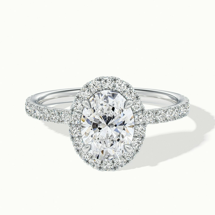 Jany 4.5 Carat Oval Halo Pave Lab Grown Diamond Ring in 10k White Gold