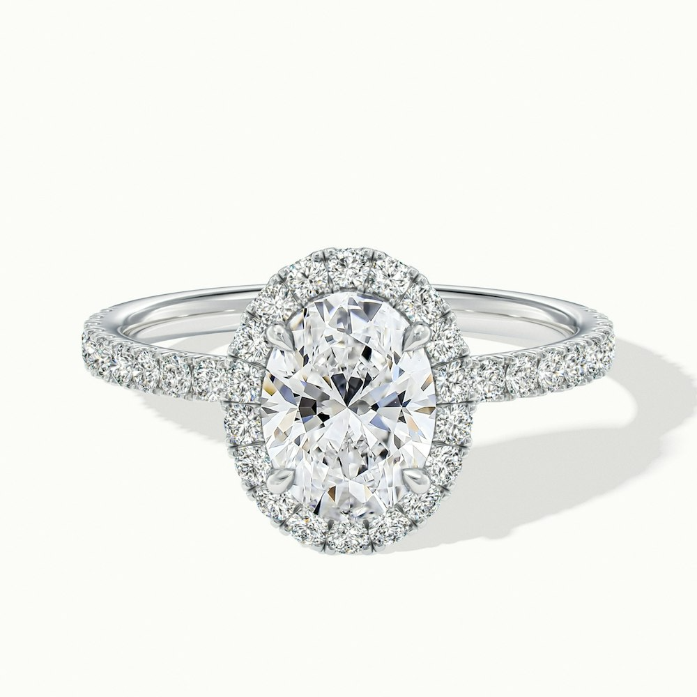 Grace 3 Carat Oval Halo Pave Moissanite Engagement Ring in 18k White Gold