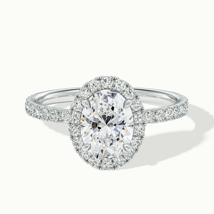 Grace 5 Carat Oval Halo Pave Moissanite Engagement Ring in 10k White Gold