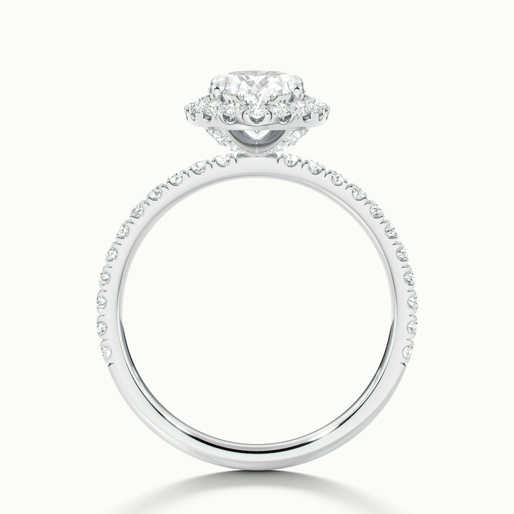 Grace 2 Carat Oval Halo Pave Moissanite Engagement Ring in 18k White Gold